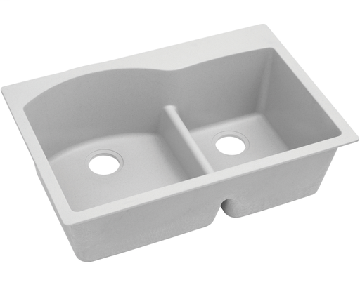 Elkay Quartz Classic 33" x 22" x 10", Offset 60/40 Double Bowl Drop-in Sink with Aqua Divide, White