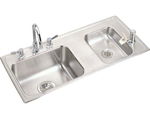 Elkay Lustertone Classic Stainless Steel 37-1/4" x 17" x 4-1/2", Double Bowl Drop-in Classroom ADA Sink Kit