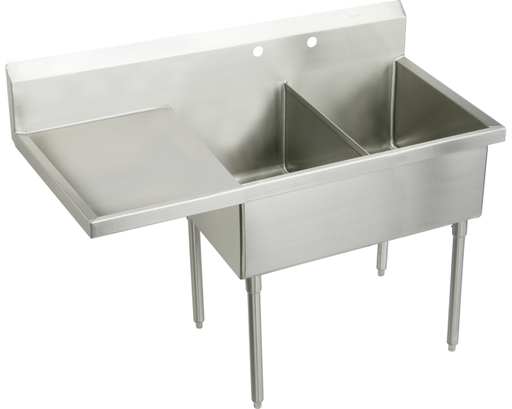 Elkay Weldbilt Stainless Steel 73-1/2" x 27-1/2" x 14" Floor Mount, Double Compartment Scullery Sink with Drainboard