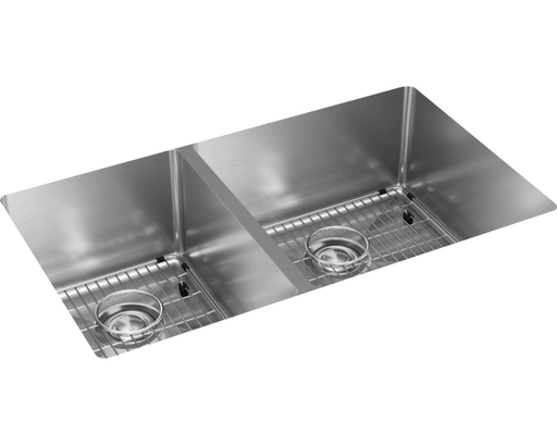 Elkay Crosstown 18 Gauge Stainless Steel 31-1/2" x 18-1/2" x 9", 40/60 Double Bowl Undermount Sink Kit