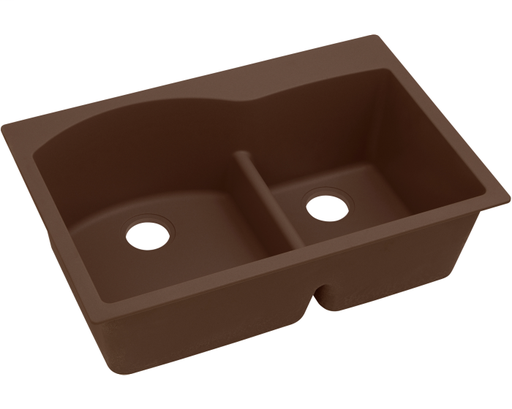 Elkay Quartz Classic 33" x 22" x 10", Offset 60/40 Double Bowl Drop-in Sink with Aqua Divide, Mocha