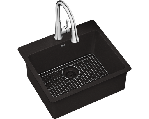 Elkay Quartz Classic 25" x 22" x 9-1/2", Single Bowl Drop-in Sink Kit with Faucet, Black