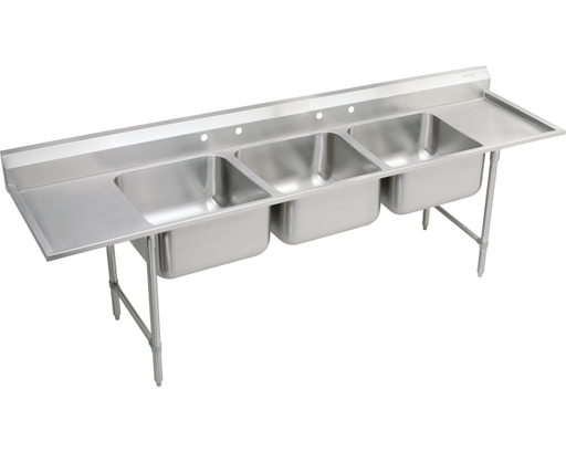 Elkay Rigidbilt Stainless Steel 97-1/4" x 29-3/4" x 14" Floor Mount, Triple Compartment Scullery Sink w/ Drainboard