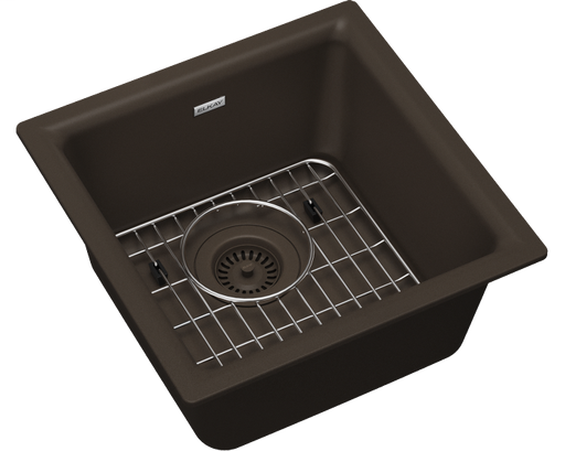 Elkay Quartz Classic 15-3/4" x 15-3/4" x 7-11/16", Single Bowl Dual Mount Bar Sink Kit, Mocha