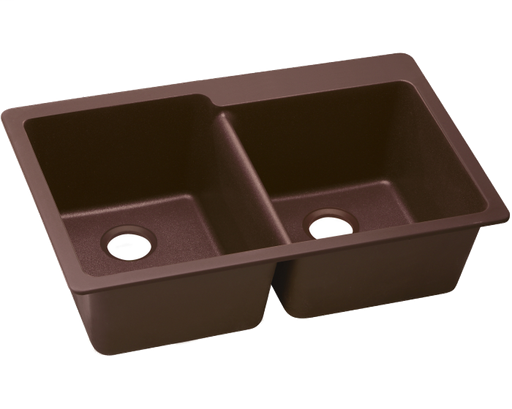 Elkay Quartz Classic 33" x 22" x 9-1/2", Offset Double Bowl Drop-in Sink, Pecan