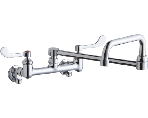 Elkay Foodservice 8" Centerset Wall Mount Faucet w/8" Dble Swing Spout 4in Wristblade Handles 1/2 Offset Inlets+Stop