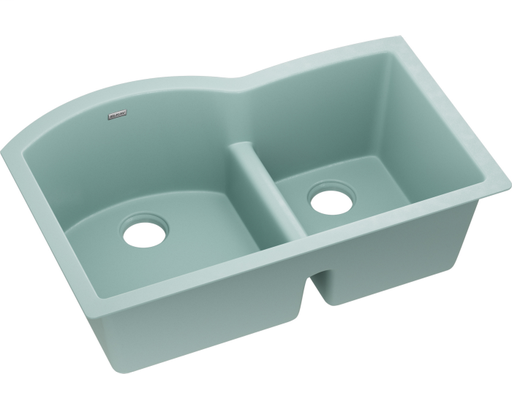 Elkay Quartz Luxe 33" x 22" x 10", Offset 60/40 Double Bowl Undermount Sink with Aqua Divide, Mint Creme