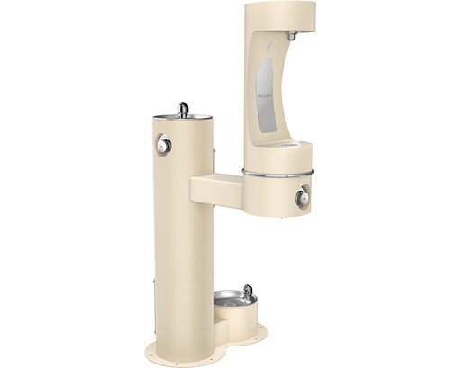 Elkay Outdoor EZH2O Bottle Filling Station Bi-Level, Pedestal with Pet Station Non-Filtered Non-Refrigerated Beige