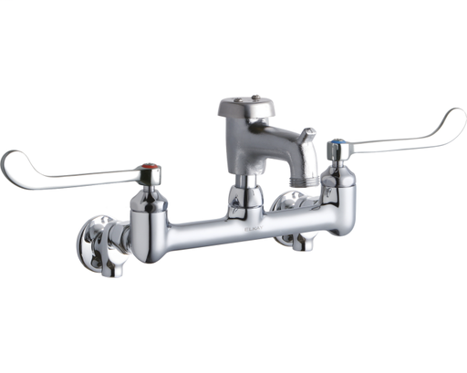 Elkay 8" Centerset Wall Mount Faucet 3" Bucket Hook Spout 6" Wristblade Handle 1/2 Offset Inlets+Stop Rough Chrome