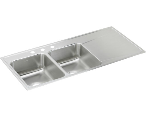 Elkay Lustertone Classic Stainless Steel 48" x 22" x 7-5/8", Equal Double Bowl Drop-in Sink with Drainboard