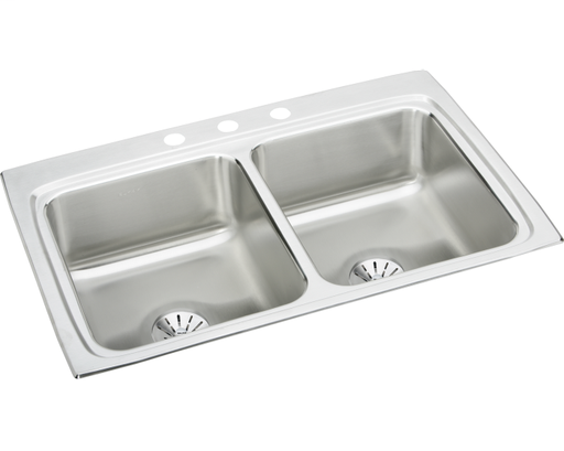 Elkay Lustertone Classic Stainless Steel 33" x 22" x 8-1/8", Equal Double Bowl Drop-in Sink with Perfect Drain