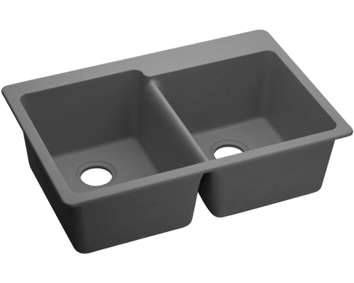 Elkay Quartz Classic 33" x 22" x 9-1/2", Offset Double Bowl Drop-in Sink, Greystone