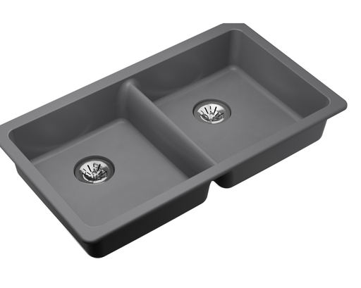 Elkay Quartz Classic 33" x 18-1/2" x 5-1/2", Double Bowl Undermount ADA Sink with Perfect Drain, Greystone