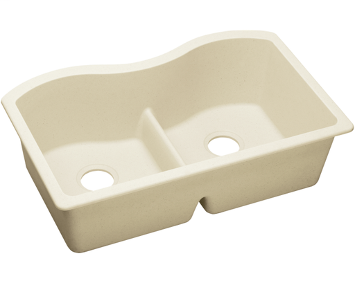 Elkay Quartz Luxe 33" x 20" x 9-1/2", Equal Double Bowl Undermount Sink with Aqua Divide, Parchment