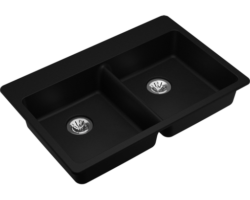 Elkay Quartz Classic 33" x 22" x 5-1/2", Double Bowl Drop-in ADA Sink with Perfect Drain, Black