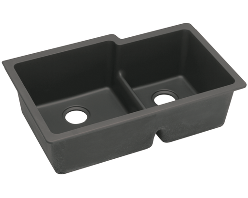 Elkay Quartz Classic 33" x 20-1/2" x 9-1/2", Offset 60/40 Double Bowl Undermount Sink with Aqua Divide, Black