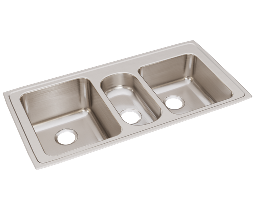 Elkay Lustertone Classic Stainless Steel 43" x 22" x 10", Triple Bowl Drop-in Sink