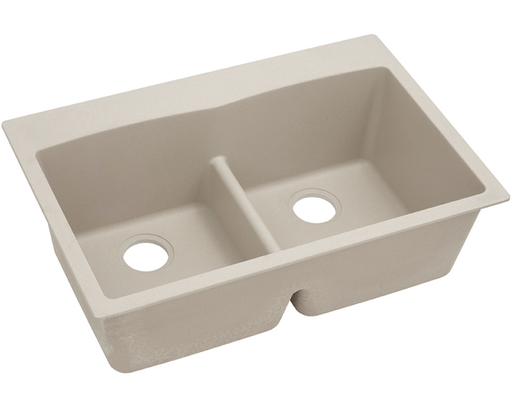Elkay Quartz Classic 33" x 22" x 10", Equal Double Bowl Drop-in Sink with Aqua Divide, Putty
