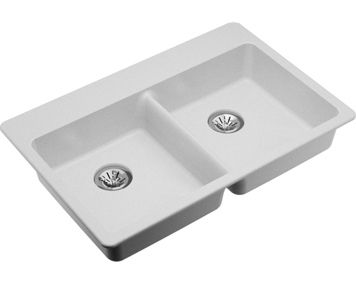 Elkay Quartz Classic 33" x 22" x 5-1/2", Double Bowl Drop-in ADA Sink with Perfect Drain, White
