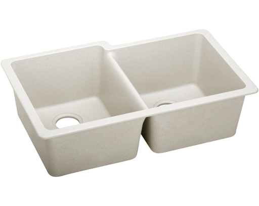 Elkay Quartz Luxe 33" x 20-1/2" x 9-1/2", Offset Double Bowl Undermount Sink, Ricotta