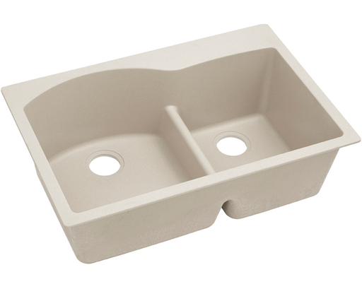 Elkay Quartz Classic 33" x 22" x 10", Offset 60/40 Double Bowl Drop-in Sink with Aqua Divide, Bisque