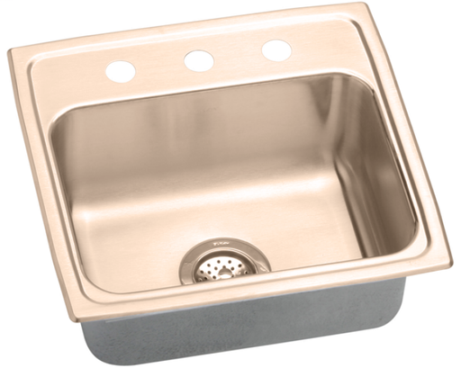 Elkay CuVerro Antimicrobial Copper 19" x 18" x 7-5/8", Single Bowl Drop-in Sink