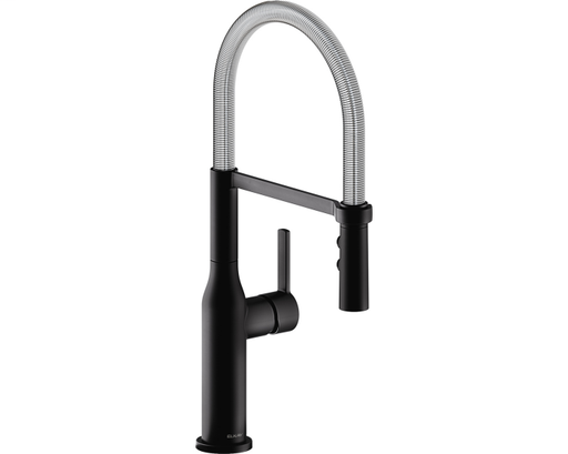 Elkay Avado Single Hole Kitchen Faucet with Semi-professional Spout and Forward Only Lever Handle, Matte Black and Chrome