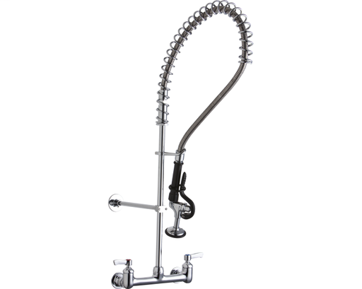 Elkay 8" Centerset Wall Mount Faucet 44in Flexible Hose w/1.2 GPM Spray Head 2in Lever Handles 1.2 GPM Spray Head