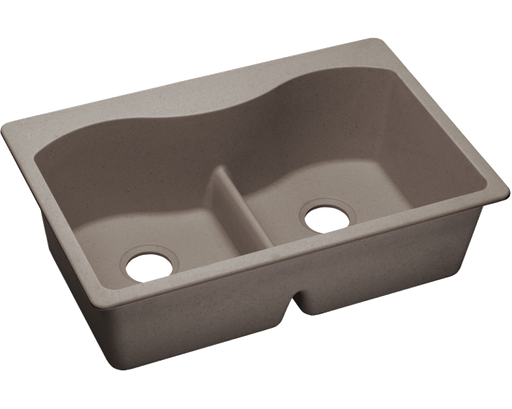 Elkay Quartz Classic 33" x 22" x 9-1/2", Equal Double Bowl Drop-in Sink with Aqua Divide, Greige