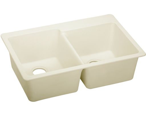 Elkay Quartz Luxe 33" x 22" x 9-1/2", Offset Double Bowl Drop-in Sink, Parchment
