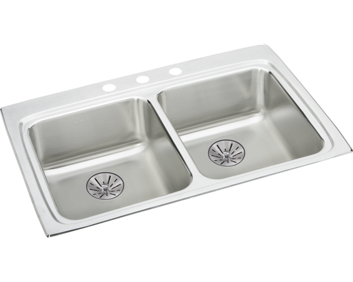 Elkay Lustertone Classic Stainless Steel 33" x 22" x 6-1/2", Equal Double Bowl Drop-in ADA Sink with Perfect Drain