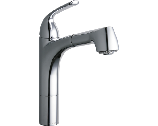 Elkay Gourmet Single Hole Kitchen Faucet Pull-out Spray and Lever Handle with Hi and Mid-rise Base Options Chrome
