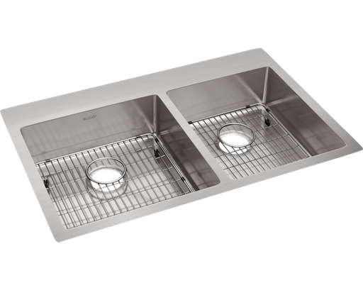 Elkay Crosstown 18 Gauge Stainless Steel 33" x 22" x 9", 60/40 Double Bowl Dual Mount Sink Kit