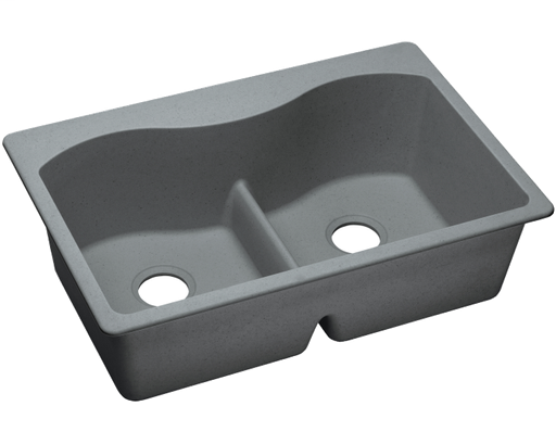 Elkay Quartz Classic 33" x 22" x 9-1/2", Equal Double Bowl Drop-in Sink with Aqua Divide, Greystone