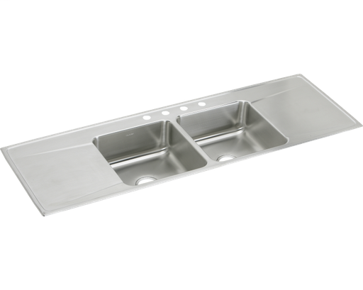 Elkay Lustertone Classic Stainless Steel 66" x 22" x 7-5/8", Equal Double Bowl Drop-in Sink with Drainboard