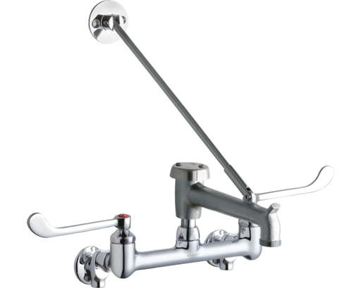 Elkay 8" Centerset Wall Mount Faucet 7" Bucket Hook Spout 6" Wristblade Handle 1/2 Offset Inlets+Stop Rough Chrome