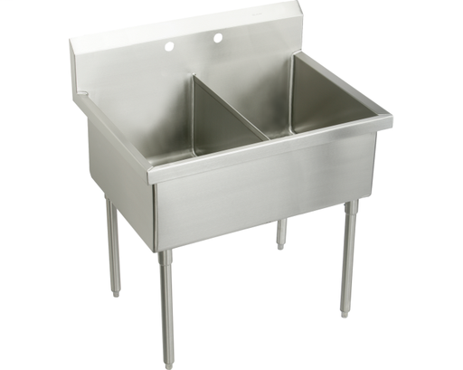 Elkay Sturdibilt Stainless Steel 63" x 27-1/2" x 14" Floor Mount, Double Compartment Scullery Sink