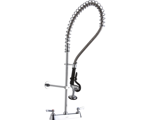 Elkay 8in Centerset Exposed Deck Mount Faucet 44in Flexible Hose w/1.2 GPM Spray Head 2in Lever Handles 1.2 GPM Spray Head