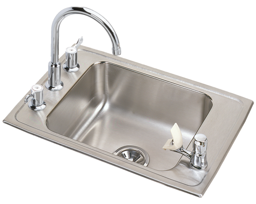 Elkay Lustertone Classic Stainless Steel 25" x 17" x 5", Single Bowl Drop-in Classroom ADA Sink+Faucet/Bubbler Kit