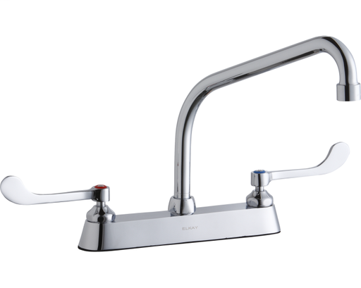 Elkay 8" Centerset with Exposed Deck Faucet with 10" High Arc Spout 6" Wristblade Handles Chrome
