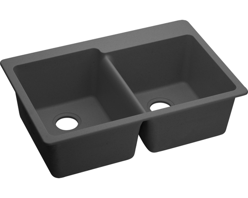Elkay Quartz Classic 33" x 22" x 9-1/2", Offset Double Bowl Drop-in Sink, Dusk Gray