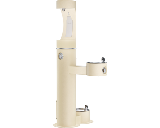 Elkay Outdoor EZH2O Bottle Filling Station Bi-Level, Pedestal with Pet Station Non-Filtered Non-Refrigerated Beige