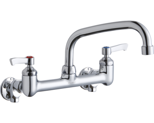 Elkay Foodservice 8" Centerset Wall Mount Faucet with 8" Arc Tube Spout 2" Lever Handles 1/2in Offset Inlets Chrome