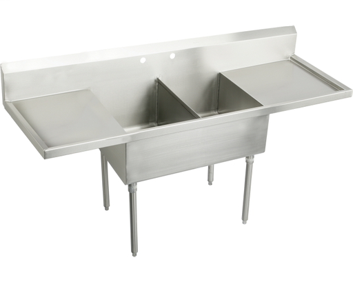 Elkay Weldbilt Stainless Steel 78" x 27-1/2" x 14" Floor Mount, Double Compartment Scullery Sink with Drainboard