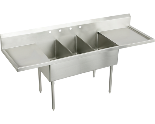 Elkay Sturdibilt Stainless Steel 102" x 27-1/2" x 14" Floor Mount, Triple Compartment Scullery Sink with Drainboard
