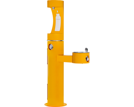 Elkay Outdoor ezH2O Bottle Filling Station Bi-Level Pedestal, Non-Filtered Non-Refrigerated Freeze Resistant Yellow