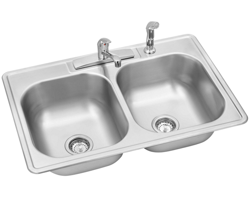 Elkay Stainless Steel 33" x 22" x 8-1/16", Double Bowl Drop-in Sink + Faucet Kit