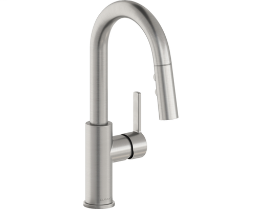 Elkay Avado Single Hole Bar Faucet with Pull-down Spray and Lever Handle, Lustrous Steel