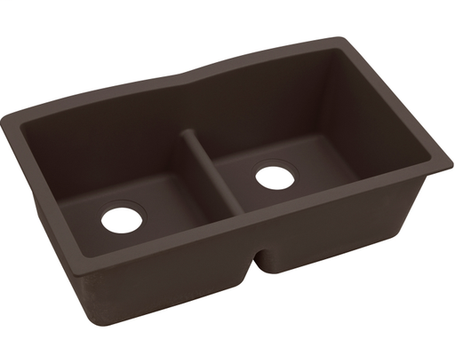 Elkay Quartz Luxe 33" x 19" x 10", Equal Double Bowl Undermount Sink with Aqua Divide, Chestnut