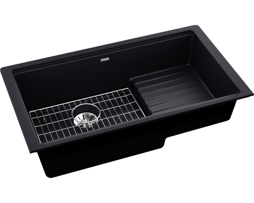 Ferguson Exclusive Elkay Quartz Luxe 35-7/8" x 20-5/8" x 9-1/2" Single Bowl Undermount Sink w/Drainboard+Perfect Drain, Caviar
